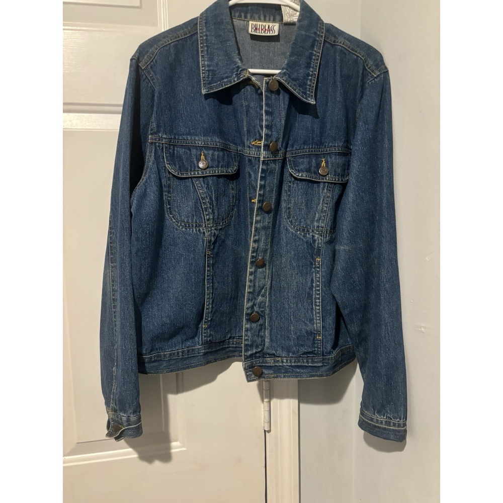 Bill Blass Jeanswear Trucker Jacket Blue Denim Wash Buttons Pockets Size Large